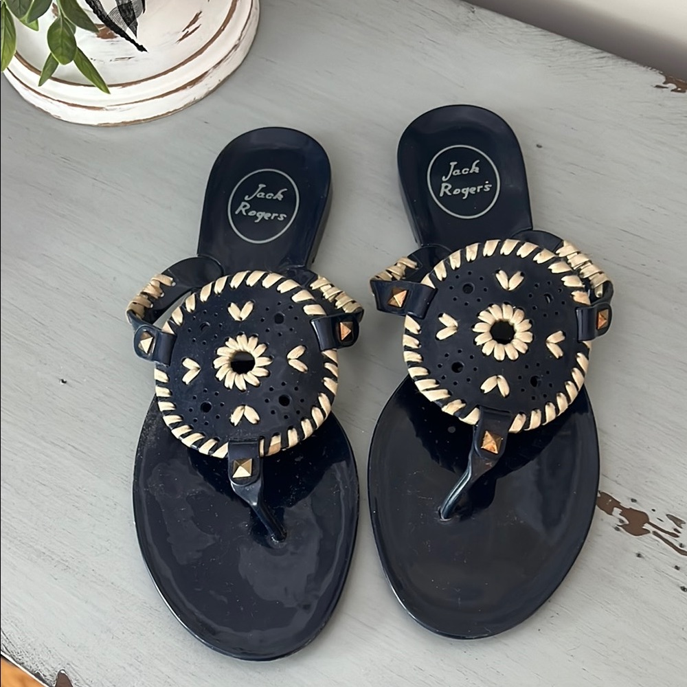 Jack Rogers navy and gold Sandals with Elegant Design